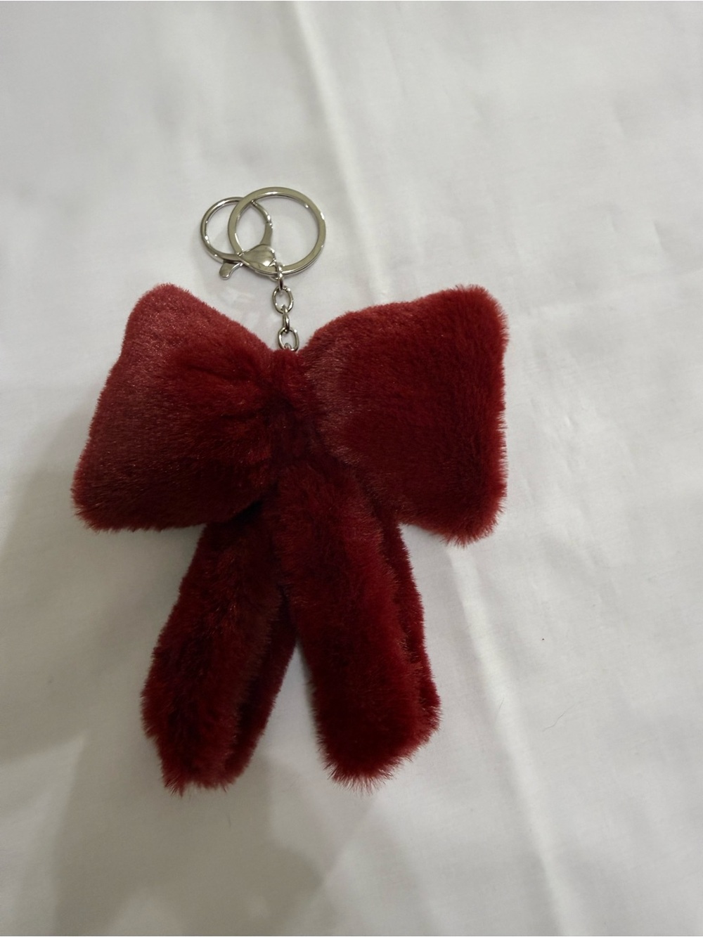 Beautiful Plush Bow Keychain Charm - Burgundy